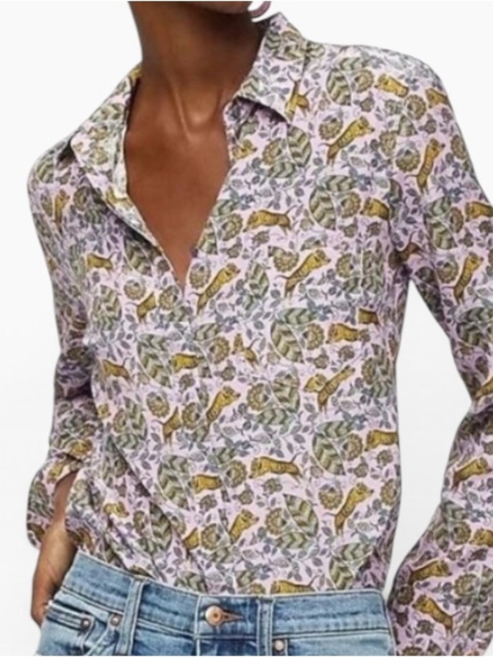 J.Crew Women’s Purple Silk Tiger Floral Paisley Button Down Blouse Size 4